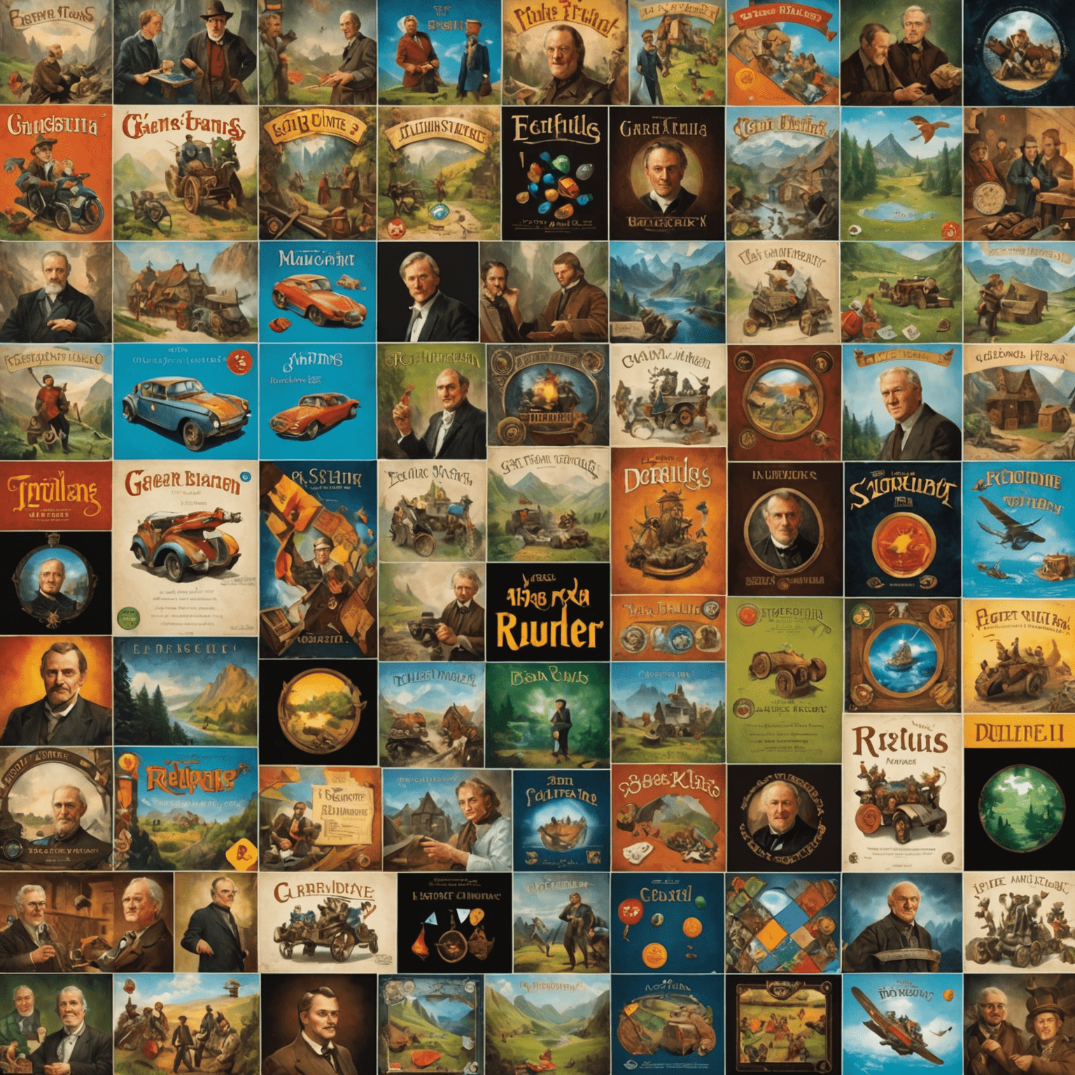 A collage of famous German board game designers and their most popular games, including Klaus Teuber, Reiner Knizia, and Uwe Rosenberg