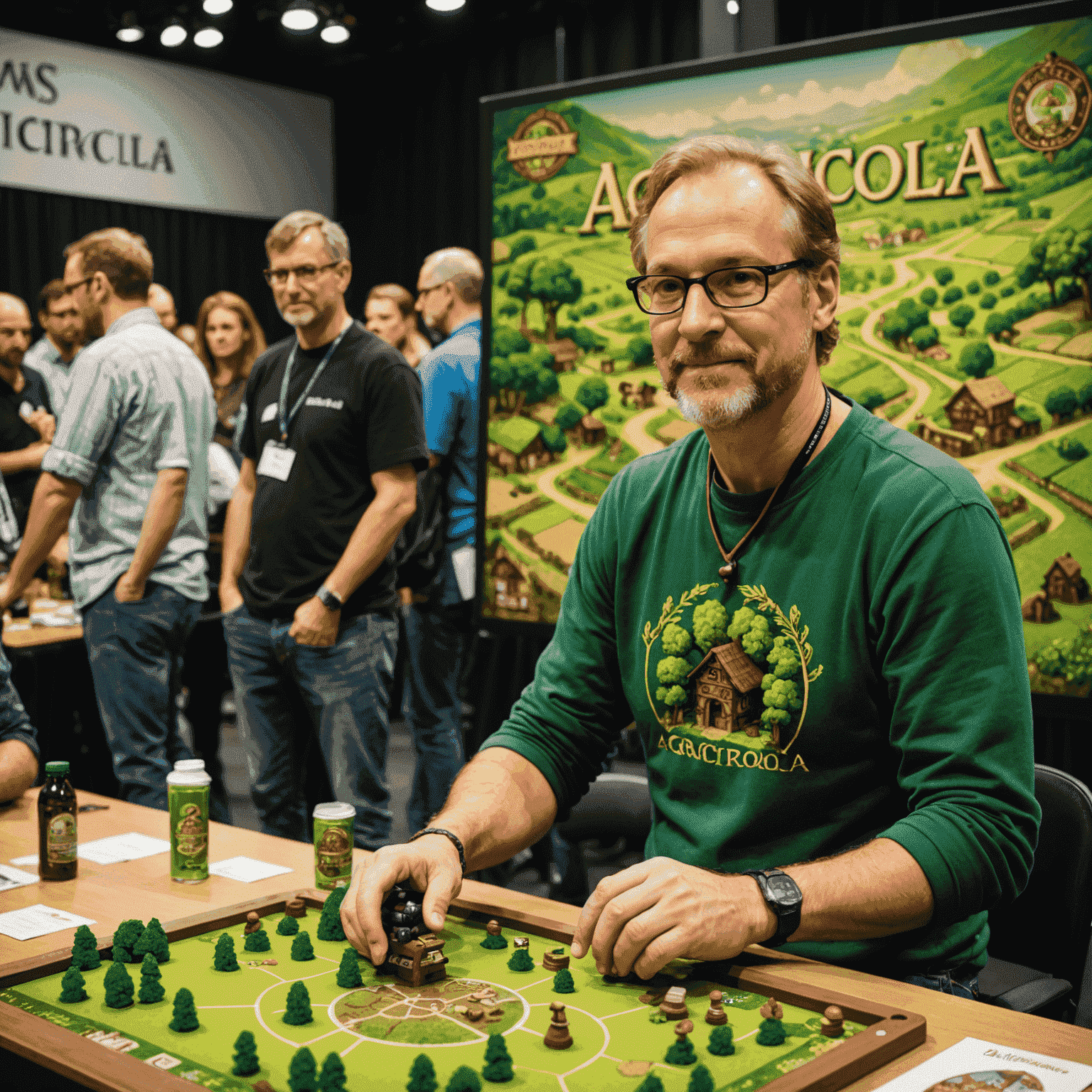 Uwe Rosenberg presenting his game Agricola at a gaming convention